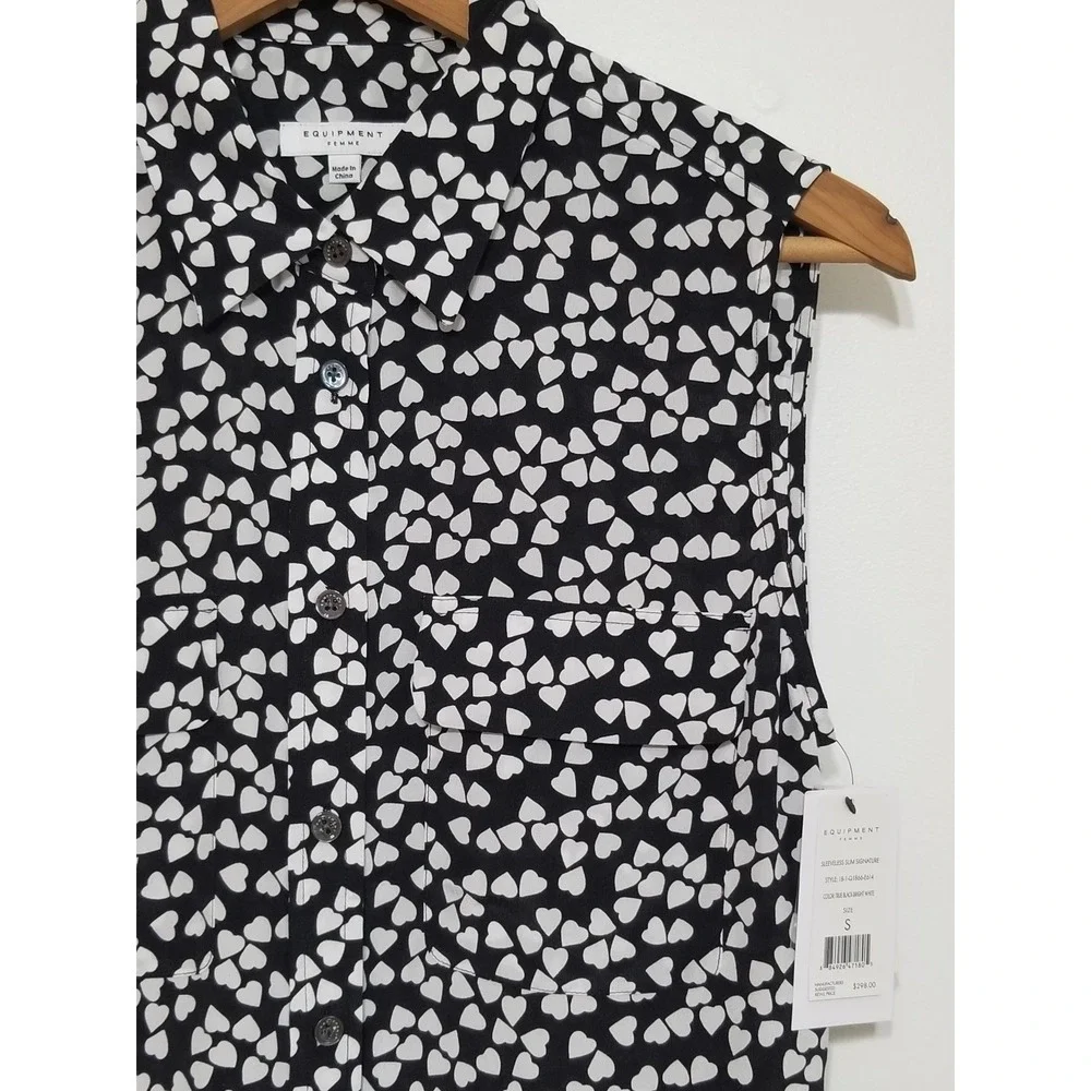 NWT Equipment Sleeveless Slim Signature Silk Shirt Dress Heart Print S $298
